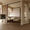 Modern Open Living Dining Space With Wooden Accents Floor to Ceiling Windows And Round Rug
