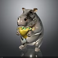 Polygonal Style Hippo Sculpture holding a goblet with yellow drink and green garnish