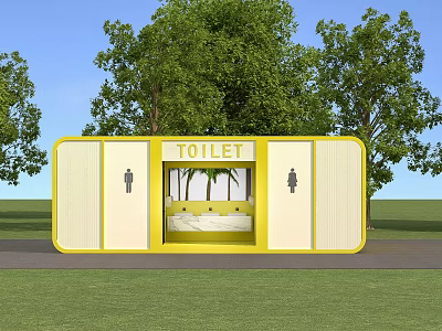 Bright Yellow Mobile Public Toilet With Separate Male And Female Areas For Outdoor Park Use 3d model
