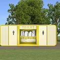 Bright Yellow Mobile Public Toilet With Separate Male And Female Areas For Outdoor Park Use