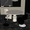 Modern Dining Table Set Featuring Round White Table And Purple White Black Chairs 3d model