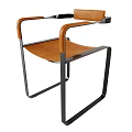 Modern Design Leisure Chair with Wooden Arms Black Metal Frame and Brown Leather Seat