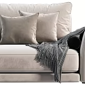 Light Beige Upholstered Two Seater Sofa With Decorative Pillows And Knit Throw Blanket 3d model