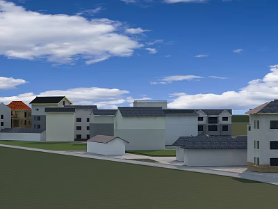 Swing Door Design For Residential Houses With Diverse Roofs Green Lawn And Blue Sky 3d model