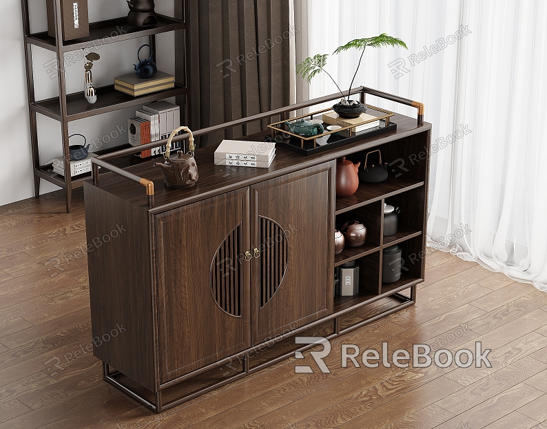 New Chinese Style Mobile Tea Cabinet Storage Cabinet Tea Cabinet Mobile Tea Table Tea Cabinet Side Cabinet Side Cabinet Tea Tray model