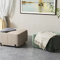 Beige and Green Modern Ottomans with Cozy Blankets in Living Room Interior