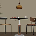Modern Minimalist Meeting Table And Chairs With Yellow Pendant Light Green Plant And Wooden Floor