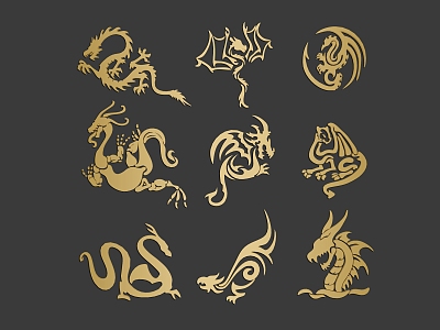 Animal Pattern Black Ancient Dragon Canglong Rune Figure Tattoo Totem Tattoo Material Graphic Icon Seal 3d model