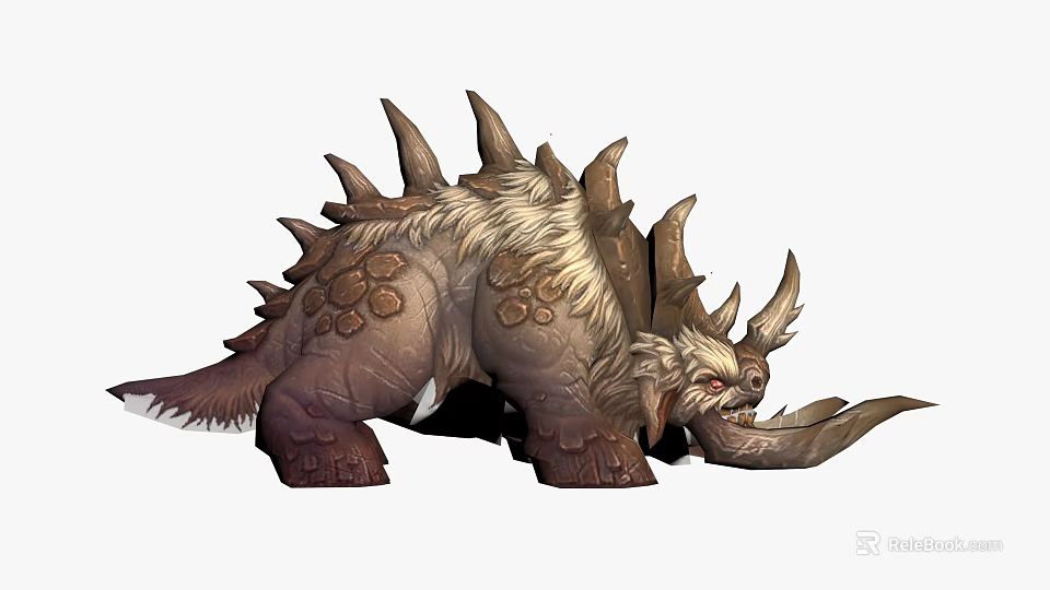 Spiked Horned Prehistoric Reptile With Fur Like Skin And Long Tusks 3d model 