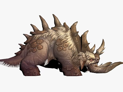 Spiked Horned Prehistoric Reptile With Fur Like Skin And Long Tusks 3d model