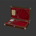 Elegant Jewelry Decor Set in Open Wooden Box with Red Velvet Lining and Silver Trim