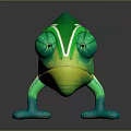 Vibrant 3D Green Chameleon Sculpture With Yellow Blue Accents Smooth Texture And Reflection