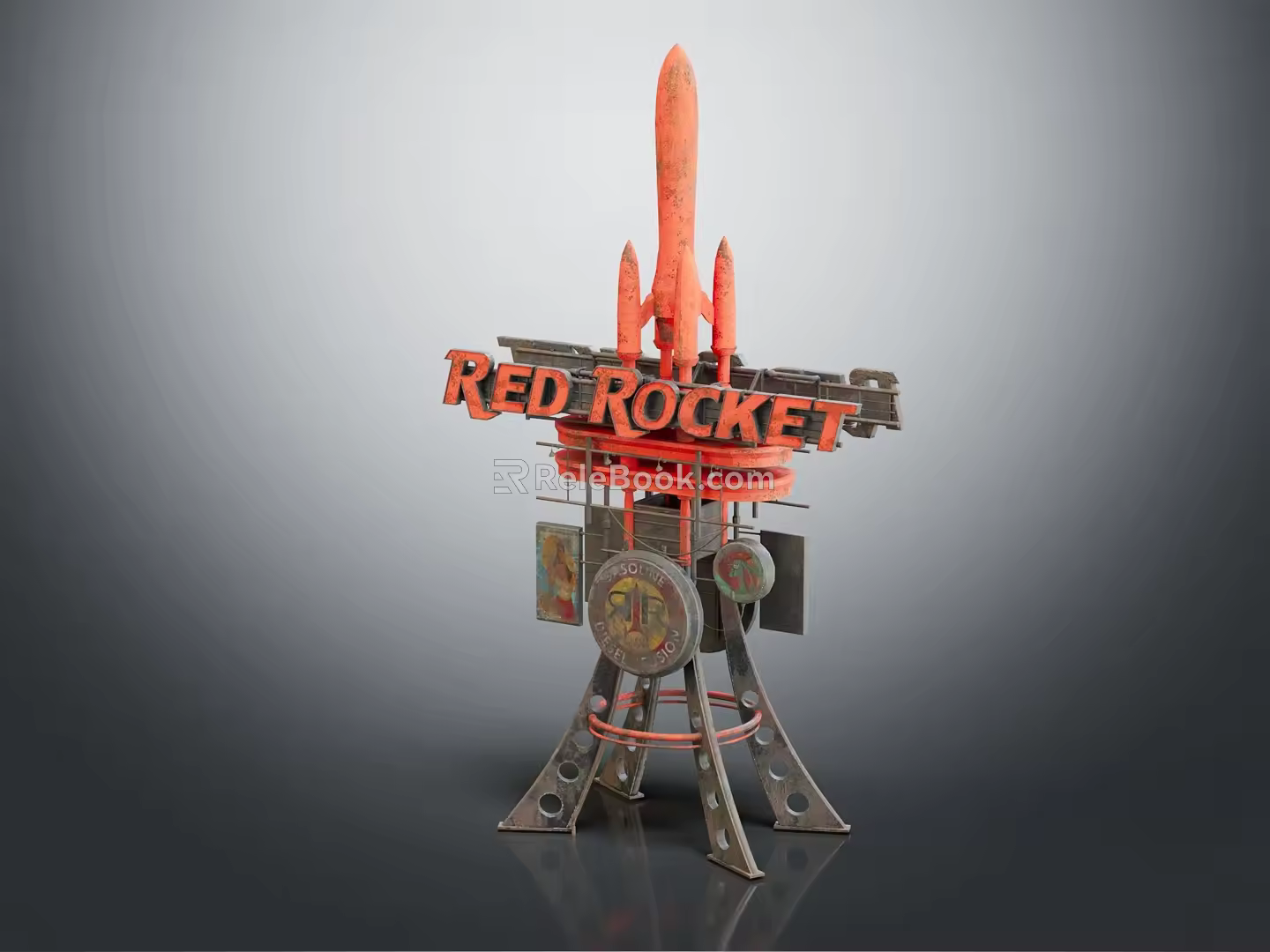Industrial LOFT Rocket Station Landmark Building Rocket Logo 3d model