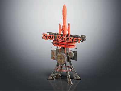 Red Rocket Industrial Equipment Featuring Metal Structure Brand Logo And Support Base 3d model