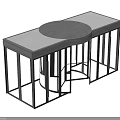 Modern Combination Table With Round And Rectangular Glass Tabletop And Black Metal Frame