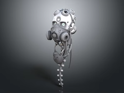Futuristic Mechanical Gas Mask Design With Metallic Texture And Circular Components 3d model