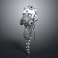 Futuristic Mechanical Gas Mask Design With Metallic Texture And Circular Components