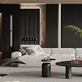 Modern Living Room Interior With White Sofa Black Coffee Table And Green Plant