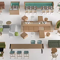 Modern Dining Table Set Combinations With Booth Seating And Various Chair Designs 3d model