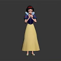Snow White Animated Character With Blue Top Yellow Skirt And Red Bow In Praying Pose