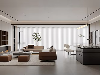 Modern Minimalist Restaurant Sofa Coffee Table Combination Nakajima Table and Chair Combination Sofa Background Wall Large Horizontal Hall Guest Restaurant Curtain Dream Curtain 3d model