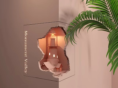 Creative Mountaint Valley Wall Lamp with Warm Light and Green Palm Leaves 3d model