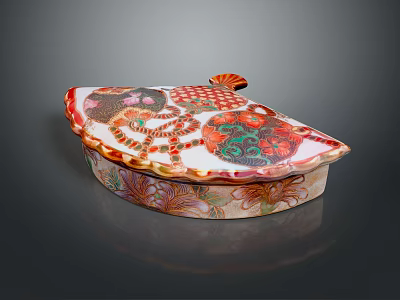 Ornate Clothing Accessory Box With Colorful Floral Patterns And Intricate Gold Detailing 3d model