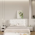Cozy Kids Bed With White Headboard Rabbit Toy Floral Painting And Pendant Lights