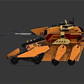 Orange Futuristic Battle Tank With Cannon Tracks Armor And Design Details