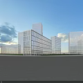 Modern Office Complex with Glass Facades Multiple Buildings and Blue Sky Background 3d model