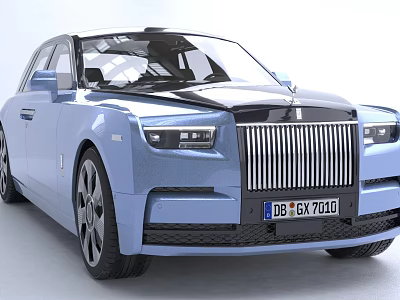 Light Blue Rolls Royce Luxury Car With Grille Headlights And License Plate 3d model