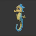 Playful Cartoon Seahorse Character 3D Model With Blue Yellow Body Big Eyes And Curved Tail