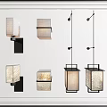 Modern Interior Wall Lamps With Textured Glass Shades And Black Frames