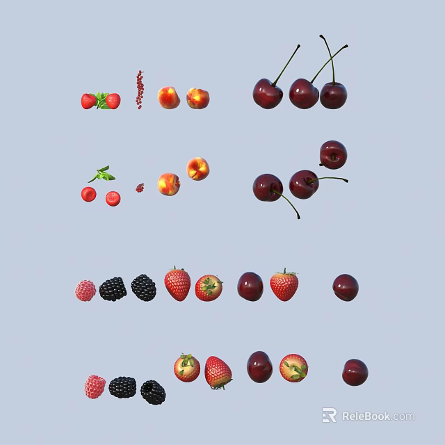 Fresh Colorful Assorted Fruits Collection Including Strawberries Cherries Raspberries Blackberries And Peaches 3d model 