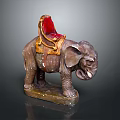 Brown Elephant Sculpture With Red Saddle And Golden Decorative Elements On Base 3d model