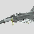 Gray Military Fighter Jet With Open Cockpit Yellow Ladder And Attached Missiles