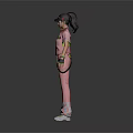 3D Character In Pink Outfit With Black Details And Tech Goggles Standing Pose
