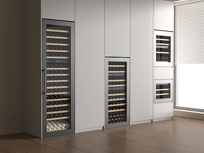 Modern Built-in Wine Cabinets In Interior Design With White Cabinetry And Wooden Floors 3d model