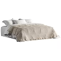 Modern Double Bed with Linen Bedspread and White Pillows in Neutral Toned Bedroom Interior