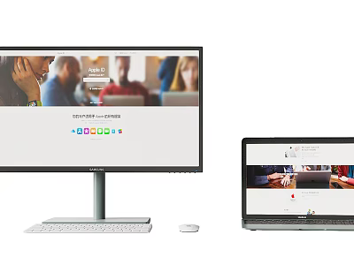 Desktop And Laptop Computers Displaying Video Conference With People And Colorful Icons 3d model