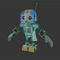 Mechanical Robot Character Design With Blue White Head Yellow Eyes Antenna And Orange Feet