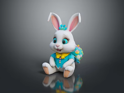 Cute Plush White Rabbit With Blue Bow Yellow Clothing And Easter Egg Backpack 3d model