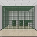 Green Metal Grid Enclosure With Equipment In Indoor Space White Walls Light Floor