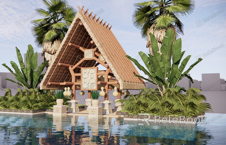 Southeast Asia Pavilion Resort Pool Thatch Pavilion model