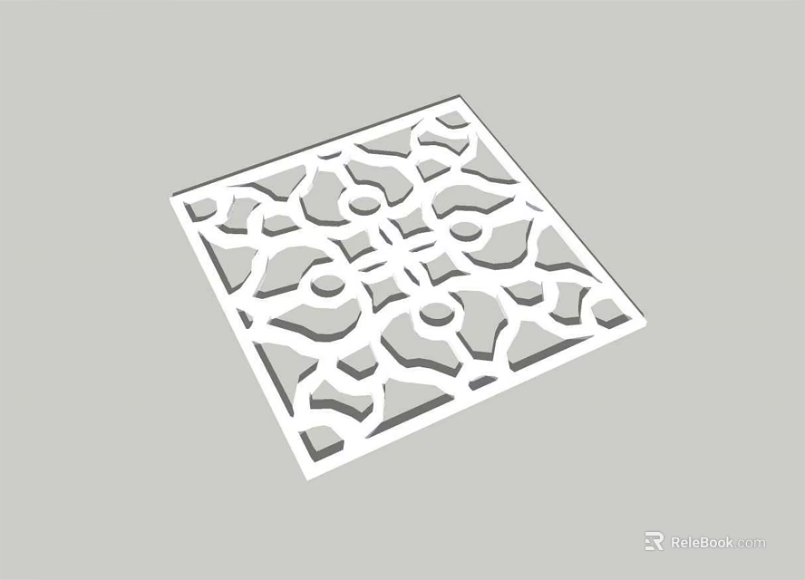 White Square Perforated Decorative Panel With Intricate Geometric Floral Patterns 3d model 
