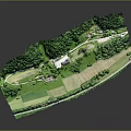 Detailed 3D Terrain Model With Green Forest Fields Roads And Buildings Scenic View