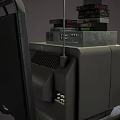 Vintage Television Placed On Metal Chair With Stacked Items On Top