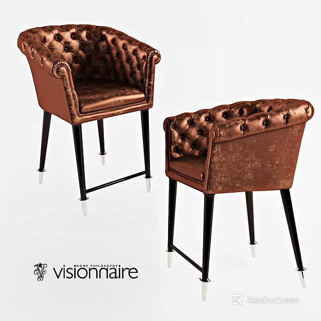 Brown Leather Tufted Armchair With Black Metal Legs And Elegant Design 3d model 