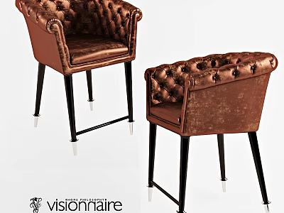 Brown Leather Tufted Armchair With Black Metal Legs And Elegant Design 3d model
