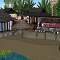 Scenic Waterfront Vacation Rental Building with Palm Trees and Sandy Beach